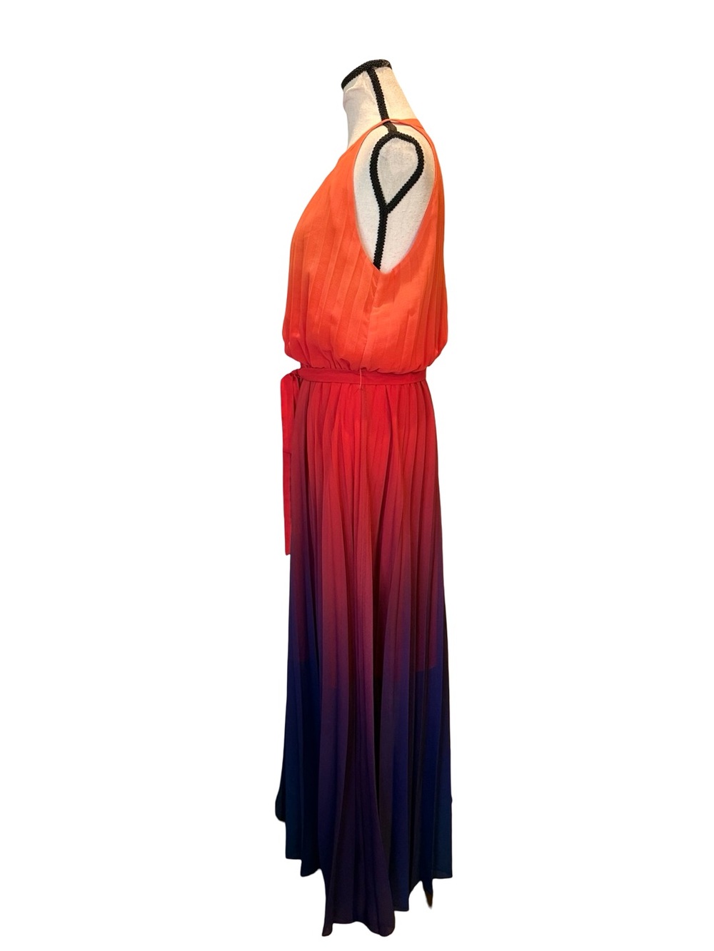Rachel Roy Pleated Ombre Maxi Dress Orange Purple Halter Tie Waist Size 6 - Picture 3 of 12